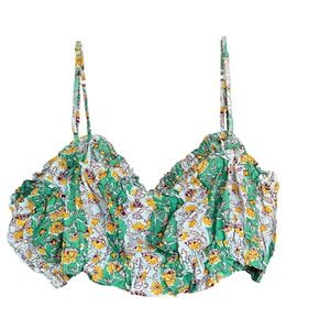 Rhode Tank Top Womens Large Green Floral Ruffle Cropped Camisole Summer Boho